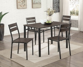 Benzara BM181302 5 Piece Metal And Wood Dining Table Set In Antique Brown