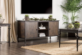Benzara BM181319 60" Wooden And Metal Frame TV Stand With 2 Open Shelves, Brown