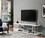 Benzara BM181323 60" Wooden TV Stand With Spacious Glass Shelf, White And Clear