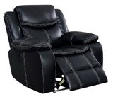 Benzara BM181369 Leatherette Power Recliner With Cup Holders & Storage, Black
