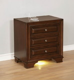 Benzara BM181394 Wooden Night Stand With 3 Drawers In Cherry Brown
