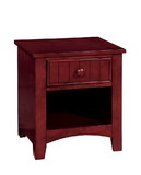 Benzara BM181407 Wooden Night Stand With One Drawer And Open Shelf In Cherry Brown