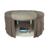 Benzara BM181461 Button Tufted Fabric Upholstered Ottoman With Open Bottom Shelf, Gray