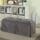 Benzara BM181465 Rectangular Button Tufted Fabric Upholstered Bench With Storage, Gray
