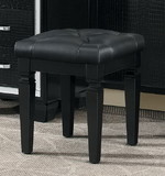 Benzara BM181876 Wooden Vanity Stool With Faux Leather Tufted Seat, Black