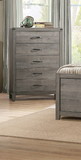 Benzara BM181923 Roomy 5 Drawer Wooden Chest With Metal Handles, Weathered Gray