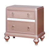 Benzara BM182934 Contemporary Solid Wood Night Stand With Mirror Trim, Pink