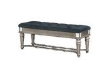 Benzara BM182938 Traditional Style Solid Wooden Bench with Tufted Seat, Silver and Blue