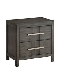 Benzara BM182990 Transitional Solid Wood Night Stand With Two Drawers, Gray