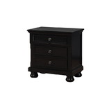Benzara BM182994 Transitional Solid Wood Night Stand With Three Drawers, Black
