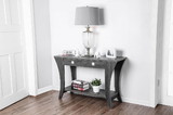 Benzara BM183124 Two Drawers Wooden Sofa Table with Bottom Shelf and Swooping Curled Legs, Gray