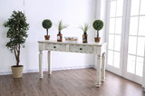Benzara BM183128 Spacious Wooden Sofa Table with Carved Turned Legs, Antique White