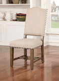 Benzara BM183231 Fabric Upholstered Solid Wood Side Chair, Pack of Two, Beige and Brown