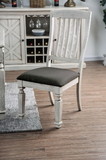 Benzara BM183235 Wooden Side Chair with Fabric Upholstered Padded Seat, Pack of Two, Antique White and Gray