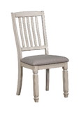 Benzara BM183258 Solid Wood Side Chair With Fabric Padded Seat, Pack of Two, Antique White and Gray