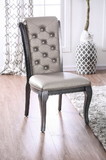 Benzara BM183262 Button Tufted Leatherette Upholstered Wooden Side Chair with Scrolled Back, Pack of Two, Gray