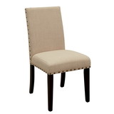 Benzara BM183279 Fabric Upholstered Solid Wood Side Chair with Nail Head Trim, Pack of Two, Beige and Brown
