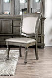 Benzara BM183300 Faux Leather Upholstered Solid Wood Side Chair, Pack of Two, Silver and Gray
