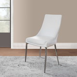 Benzara BM183312 Leatherette Upholstered Metal Side Chair with Tapered Legs, Pack of Two, White and Silver