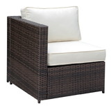 Benzara BM183745 Faux Rattan Right Arm Chair with Seat & Back Cushions, Brown And Ivory
