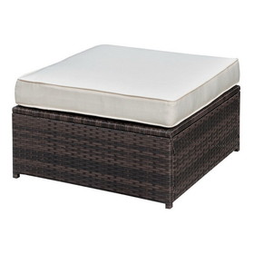 Benzara BM183747 Aluminium Frame Faux Polyester Upholstered Square Ottoman, Brown and White