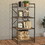 Benzara BM184753 Three-Tier Metal Bookshelf With Wooden Shelves, Oak Brown & Gray