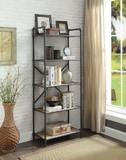Benzara BM184754 Five Tier Metal Bookshelf With Wooden Shelves and Piped Frame, Brown & Gray