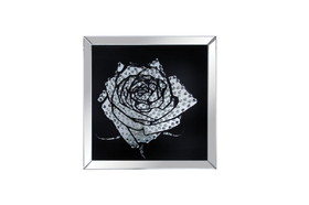 Benzara BM184760 Square Mirror framed Rose Wall Decor With Crystal Inlays, Black and Silver