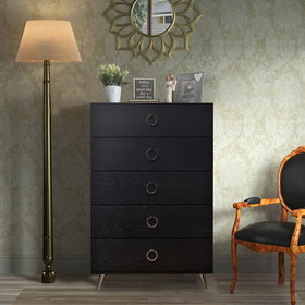 Benzara BM184766 Five Drawers Wooden Chest In Contemporary Style, Black