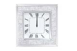 Benzara BM184767 Mirror Framed Wooden Analog Wall Clock With Crystal Accents, White