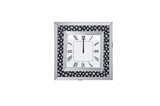 Benzara BM184770 Mirrored Wall Clock with Floating Crystals Inlay, Silver and Black