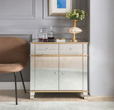 Benzara BM184774 Fully Mirrored Wooden Console Table With Two Drawers And One Cabinet, Silver