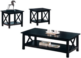 Benzara BM184822 Wooden Table Set With X Design On Sides, Pack Of Three, Dark Brown