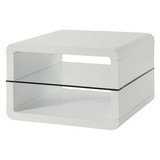 Benzara BM184907 Modern End Table With Rounded Corners & Clear Tempered Glass Shelf, White