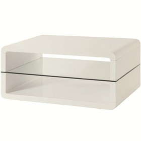 Benzara BM184908 Modern Coffee Table With Rounded Corners & Clear Tempered Glass Shelf, White