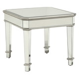 Benzara BM184921 Mirrored Transitional Style Wooden End Table With Beveled Edges, Silver