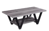 Benzara BM184946 Zigzag Contemporary Solid Wooden Coffee Table With Bottom Shelf, Gray And Black