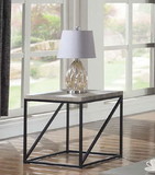 Benzara BM184954 Industrial Style Minimal End Table With Wooden Top And Metallic Base, Gray