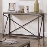 Benzara BM184956 Industrial Style Minimal Sofa Table With Wooden Top And Metallic Base, Gray