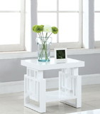 Benzara BM184968 Contemporary Wooden End Table With Designer Sides & Shelf, Glossy White