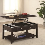 Benzara BM184980 Modern Lift Top Wooden Coffee Table With Storage & Shelf, Walnut Brown