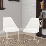 Benzara BM185148 Velvet upholstered Dining Chair With Steel Feet, Silver And White, Set Of Two