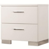 Benzara BM185310 Wooden Nightstand with 2 Drawers and Chrome Metal Legs, White