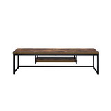 Benzara BM185342 Rectangular Wood And Metal TV Stand With One Shelf, Brown And Black