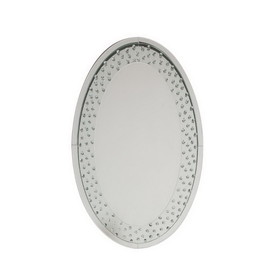 Benzara BM185404 Oval Shaped Wall Mirror with Faux Crystals Inlay, Silver