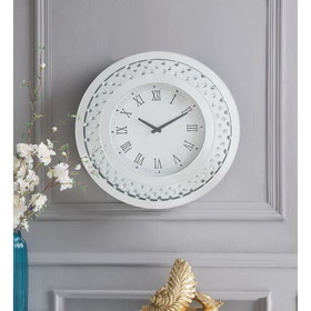 Benzara BM185415 Round Shaped Wall Clock with Faux Crystals Inlay, White