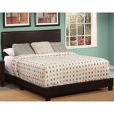 Benzara BM185432 Polyurethane Upholstered Queen Bed With Low Profile Footboard & Block Leg, Brown