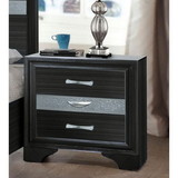 Benzara BM185438 Two Tone Wooden Nightstand With Three Drawers, Black And Silver