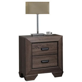 Benzara BM185442 Two Drawer Nightstand With Scalloped Feet In Weathered Gray Grain Finish