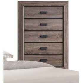 Benzara BM185444 Five Drawer Chest With Scalloped Feet In Weathered Gray Grain Finish